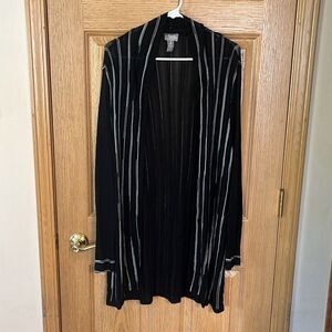 Chico’s Travelers Black Striped Long Sleeve Tunic Cardigan XL